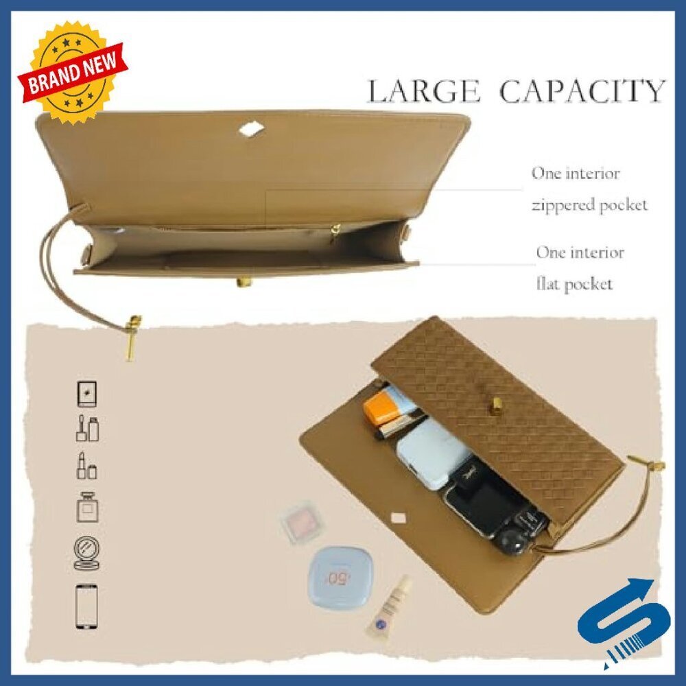Suede Woven Evening Clutch with Detachable Strap - Formal Crossbody Bag - Picture 6 of 8
